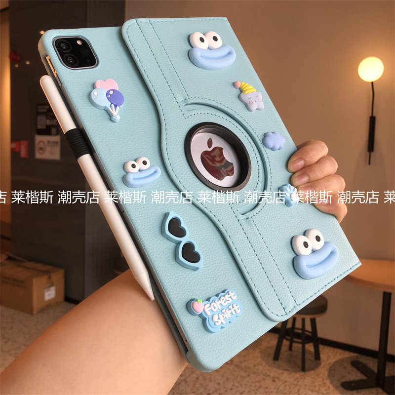 diy香肠嘴公仔360度旋转iPad9/8/7保护套10.2寸9.7适用a2197苹果air87平板壳Pro11卡通A1566防摔第11代10.9寸