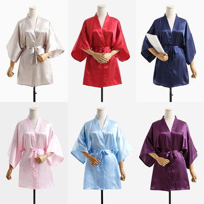清货~亚马逊ebay纯色睡袍开衫仿真丝新娘/伴娘晨袍大码家居服睡衣