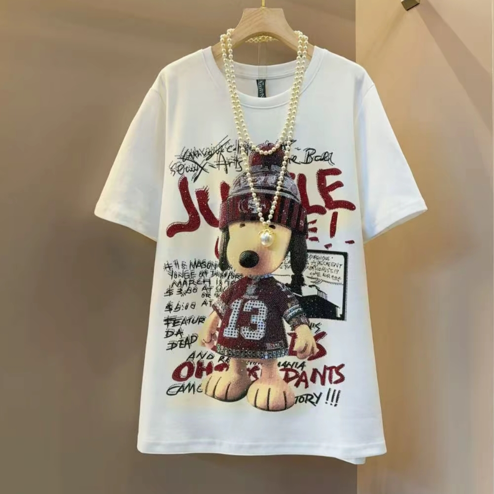 2025新款美式街头卡通趣味帽子狗短袖t恤女设计感小众宽松上衣潮T