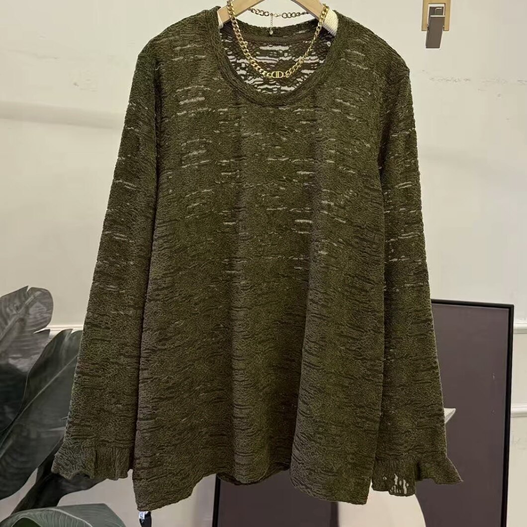 秋季新款透视镂空圆领蕾丝衫女大码胖mm遮肉显瘦韩版宽松遮臀上衣