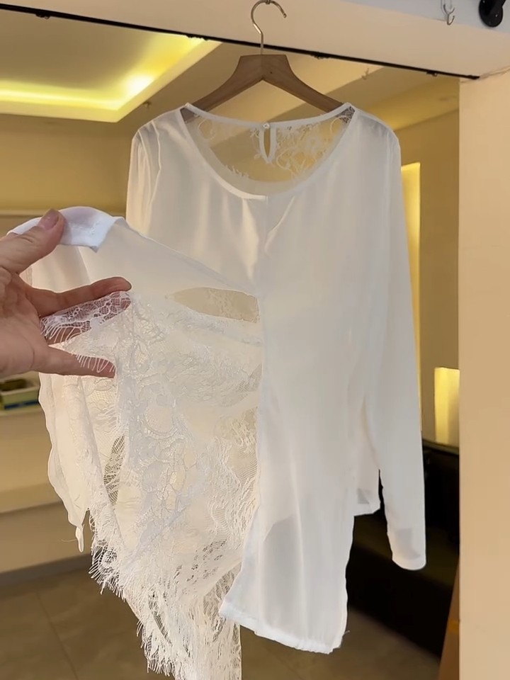 2025夏季新款女装法式蕾丝薄款雪纺衫女设计感开叉防晒气质罩衫潮