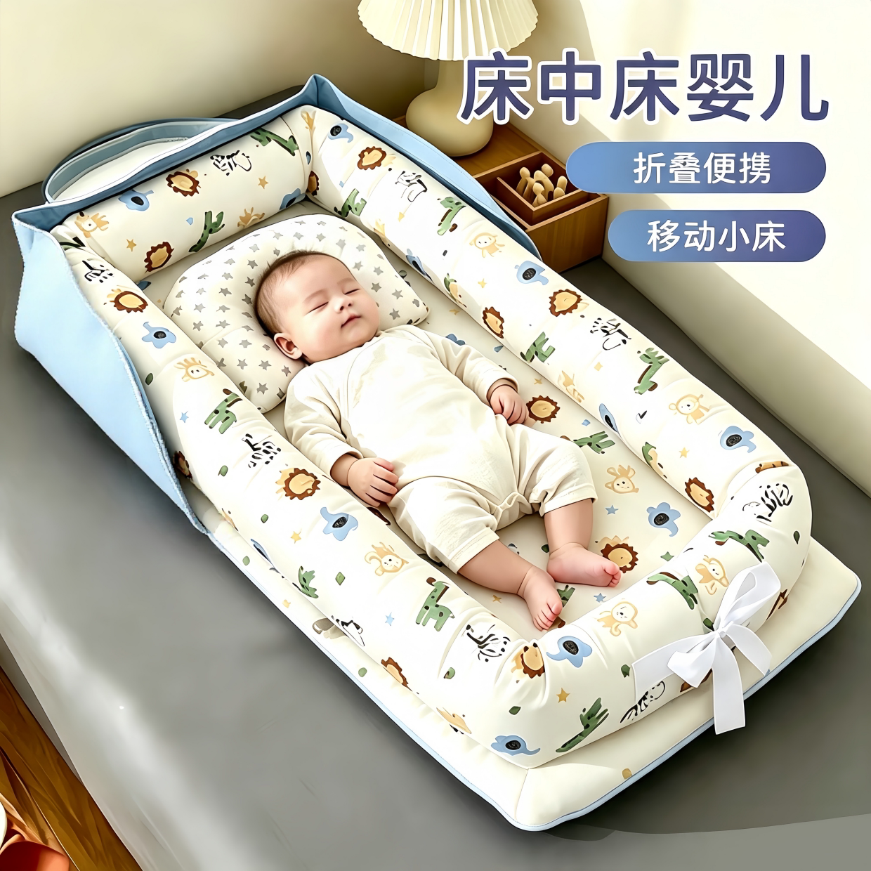 便携式大月龄床中床随身高调节婴儿床可折叠可移动仿生防压bb睡床图片