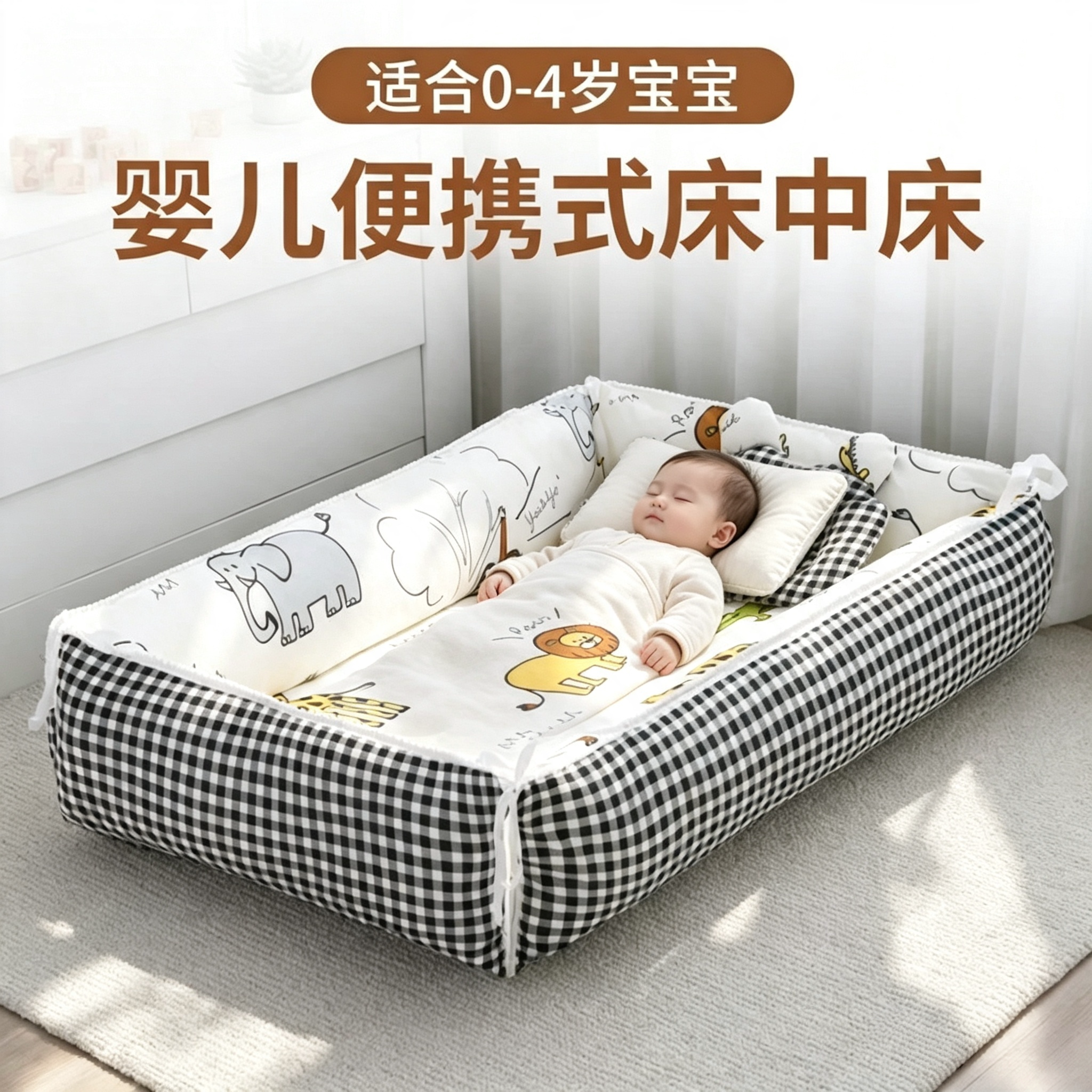 婴儿便携式床中床可折叠防压防惊跳婴儿床宝宝纯棉睡床可移动拼接图片