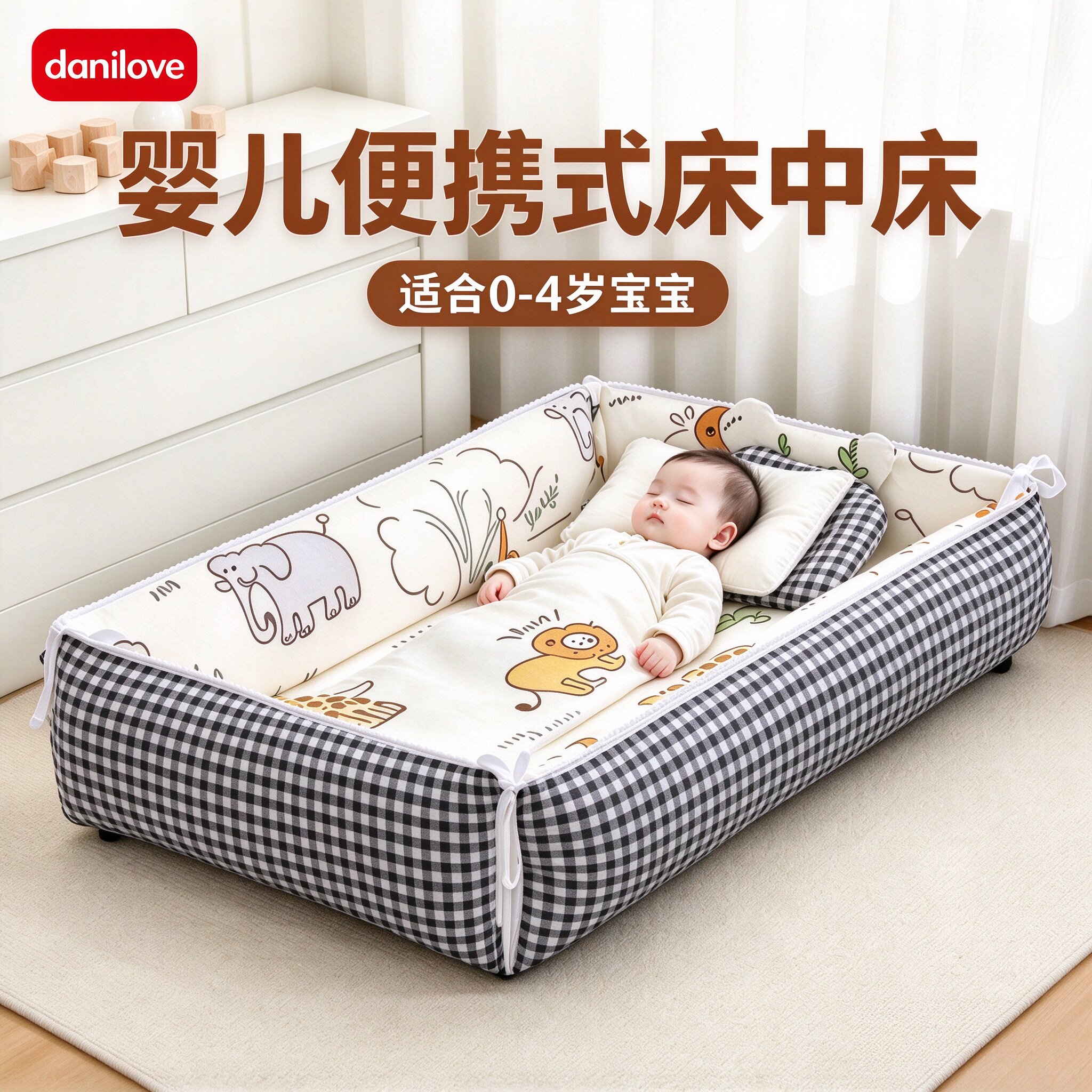 婴儿便携式床中床可折叠防压防惊跳婴儿床宝宝纯棉睡床可移动拼接