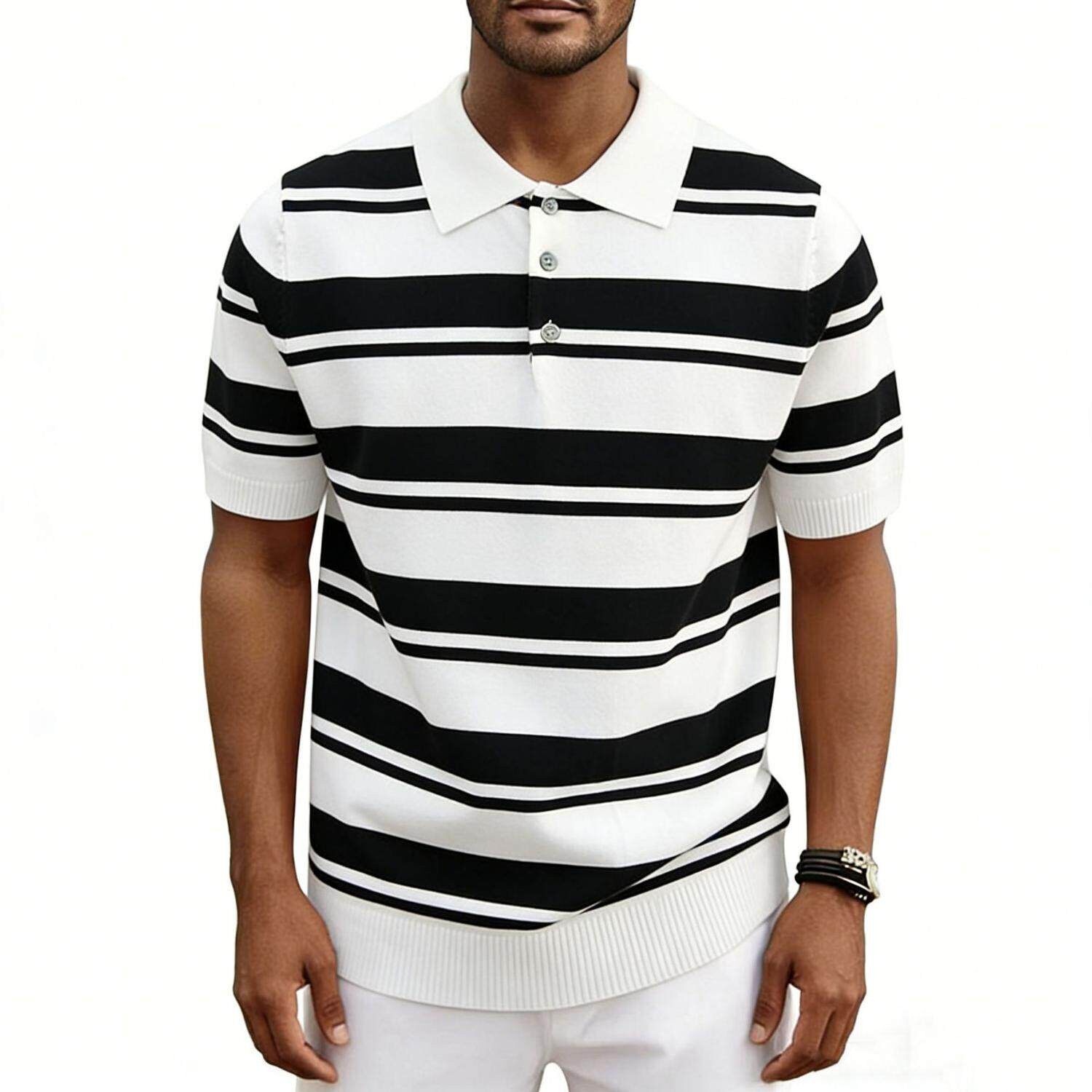 POLO衫短袖针织衫T恤男翻领条纹老钱风夏亚马逊大码2026新款夏季