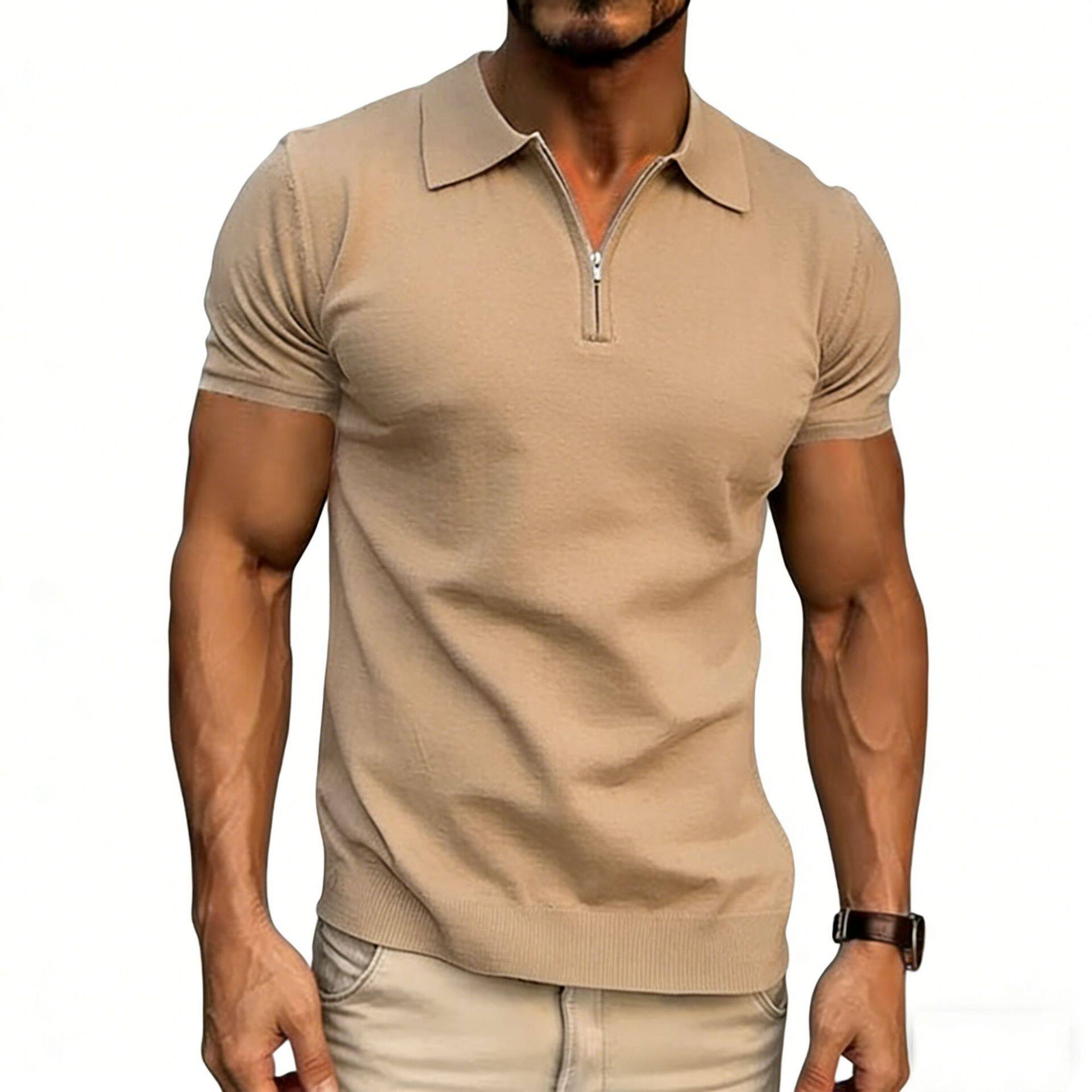 2026新款休闲POLO衫短袖针织衫T恤男翻领拉链老钱风夏季大码男衫