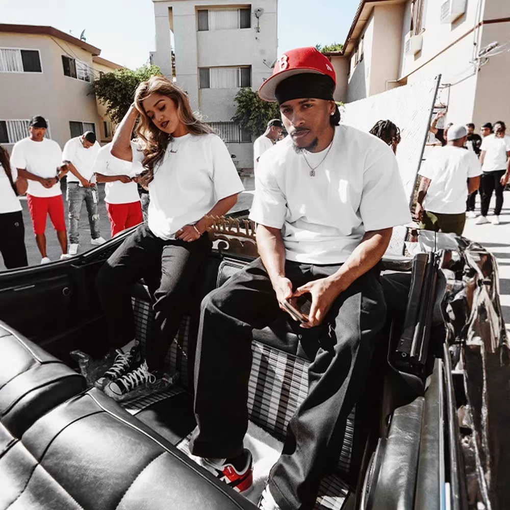 320G重磅美式街头青春纯色纯棉基础打底宽松小领口短袖T恤男女款T