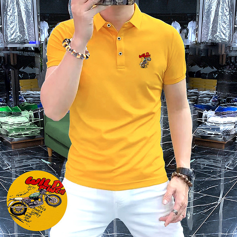 夏季男士翻领卫衣长袖Polo衫舒适百搭男装轻奢立体摩托车小标上衣