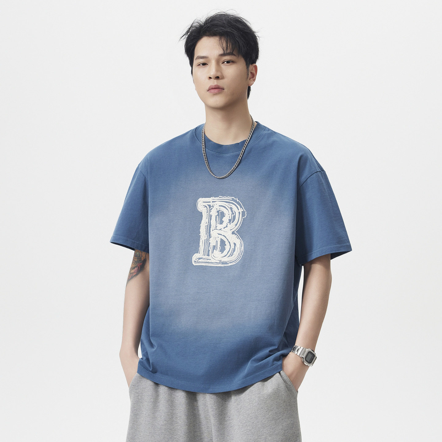 安洋美式重磅290g渐变色纯棉短袖t恤男款2026夏季新款休闲T上衣服