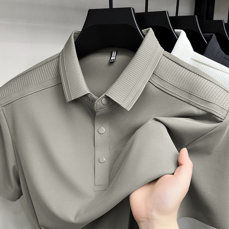2026夏季新款男士冰丝Polo衫纯色翻领透气薄款无痕休闲短袖t恤衫
