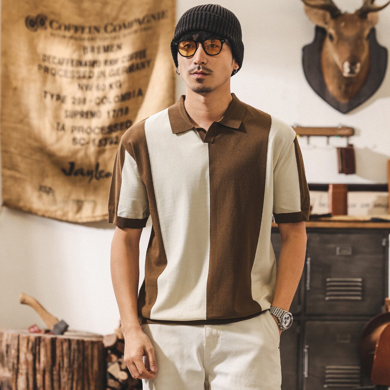 美式复古撞色短袖男款Polo衫夏季新款老钱风针织潮牌t恤男士上衣T