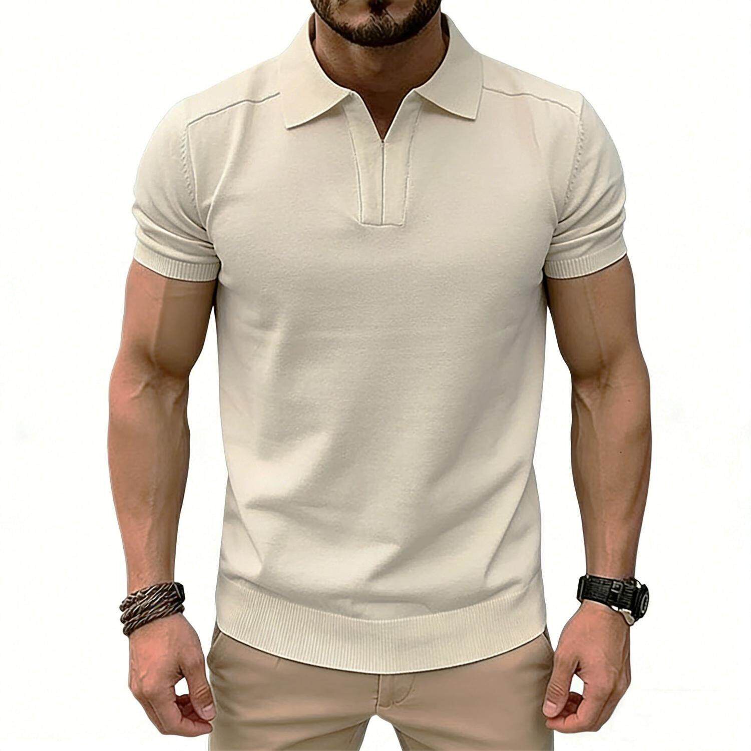 2026新款修身POLO衫短袖针织衫T恤男翻领V领老钱风夏季休闲男衫