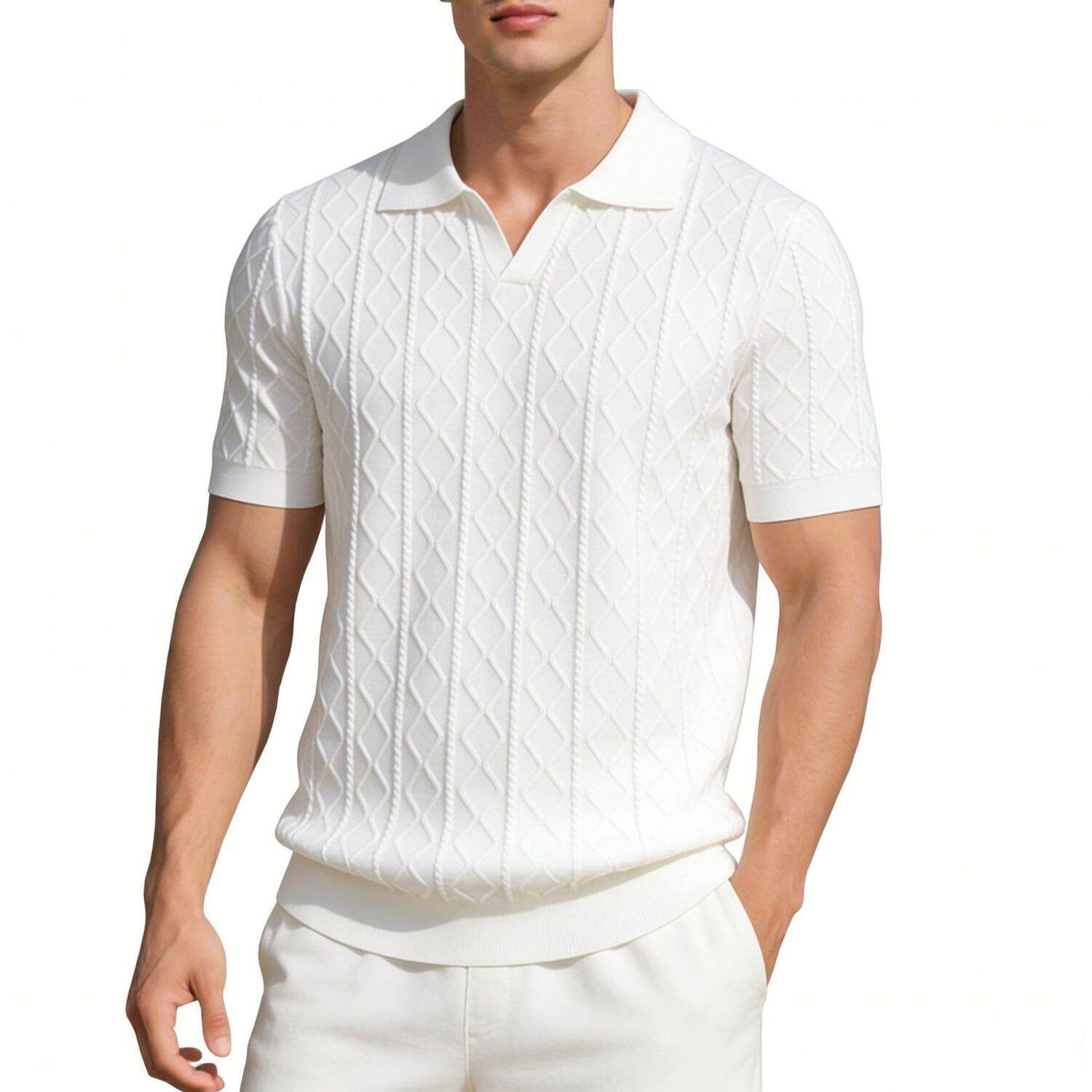 2026新款夏季POLO衫短袖针织衫T恤男海鸥领V领老钱风修身休闲男衫