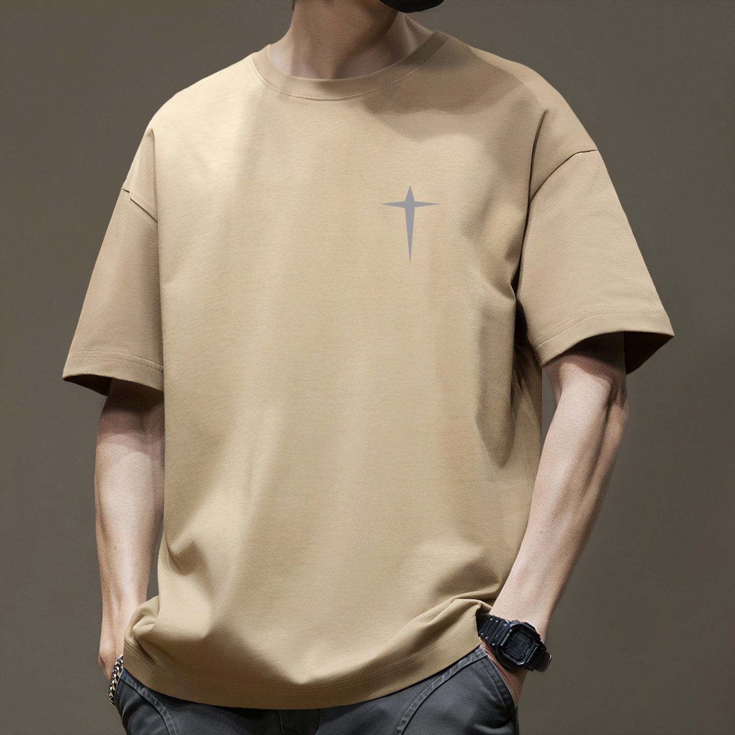 260g重磅纯棉t恤男潮牌夏季宽松美式短袖上衣男士印花体恤黑