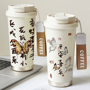不锈钢内胆咖啡杯高颜值车载上学用大容量水杯便携保温杯定制礼品