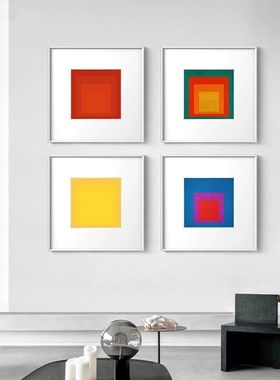 Josef Albers抽象彩色方块极简风装饰画艺术高级感挂画客厅餐厅画