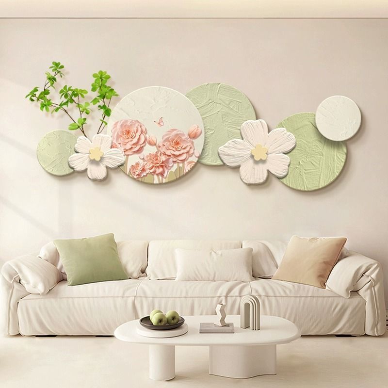 奶油客厅装饰画高级花卉创意仿真绿植沙发背景墙挂画卧室床头壁画图片