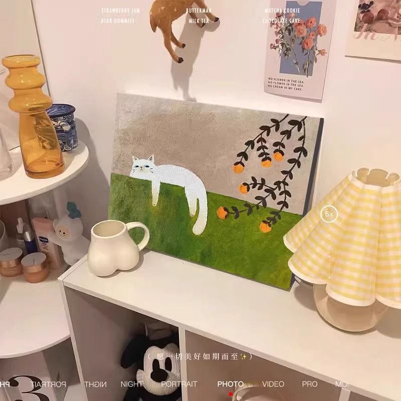 《悠闲午后》可爱慵懒猫咪画简单治愈客厅装饰画玄关沙发卧室挂画图片