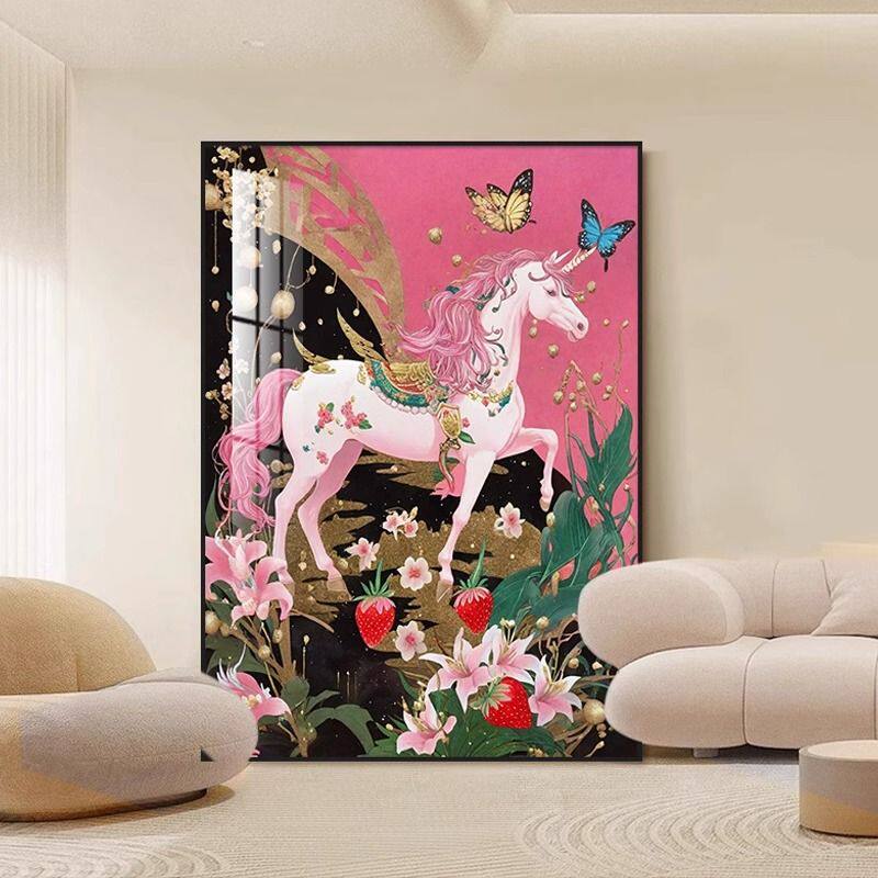 法式多巴胺客厅装饰画女孩房间背景墙艺术高级感独角兽挂画粉色壁
