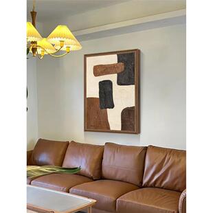 极简侘寂风客厅装 挂画大气高级感画 饰画抽象手绘油画民宿酒店软装