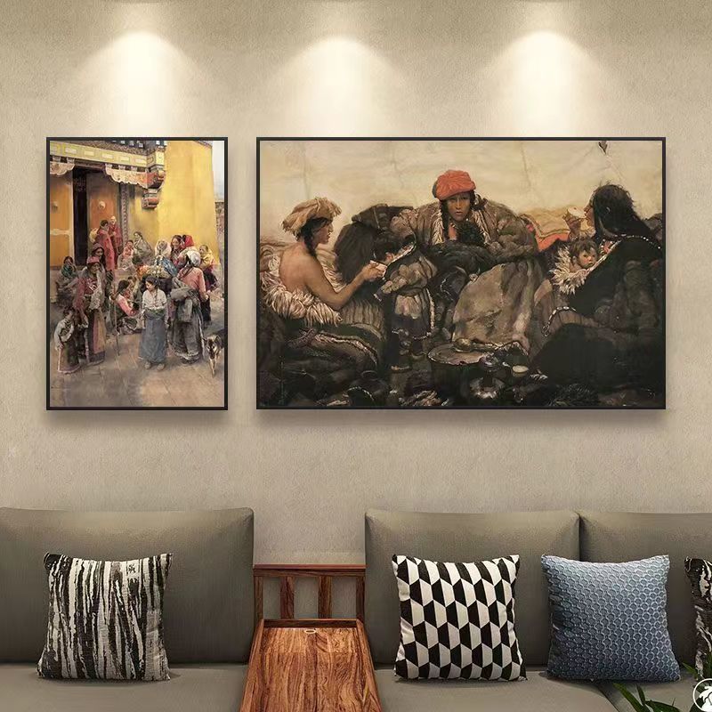 藏式挂画西藏少数民族元素民宿饭店装饰画藏族风情客厅壁画无框画图片