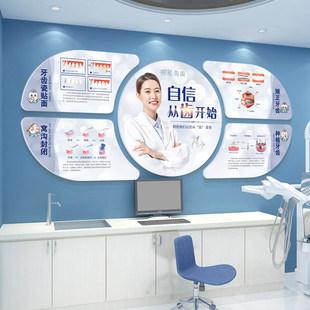牙科医院门诊室形象文化墙宣传布置挂画口腔诊所背景墙面挂图壁画
