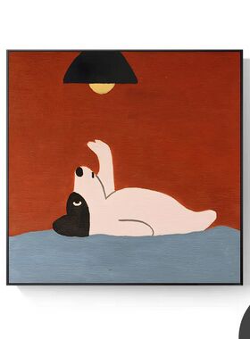 现代轻奢客厅玄关装饰画可爱卡通小狗红色儿童房背景墙壁方型挂画