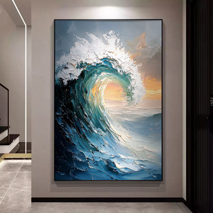 风生水起玄关走廊大芬村手绘油画 画办公室高 画简约肌理客厅挂画