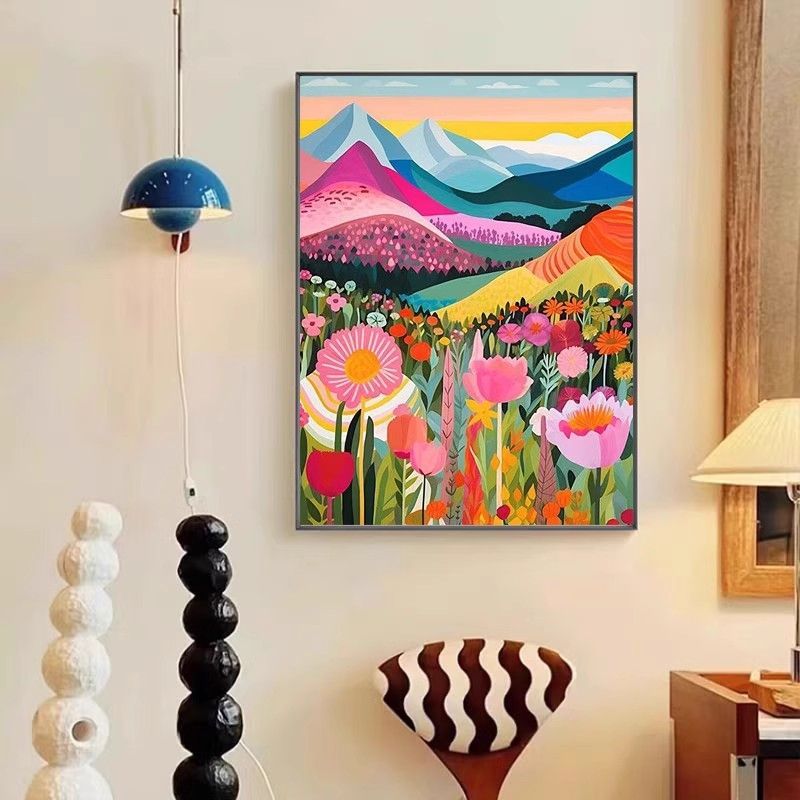 多巴胺抽象彩色艺术餐厅挂画花卉客厅背景墙装饰画卧室玄关壁画图片