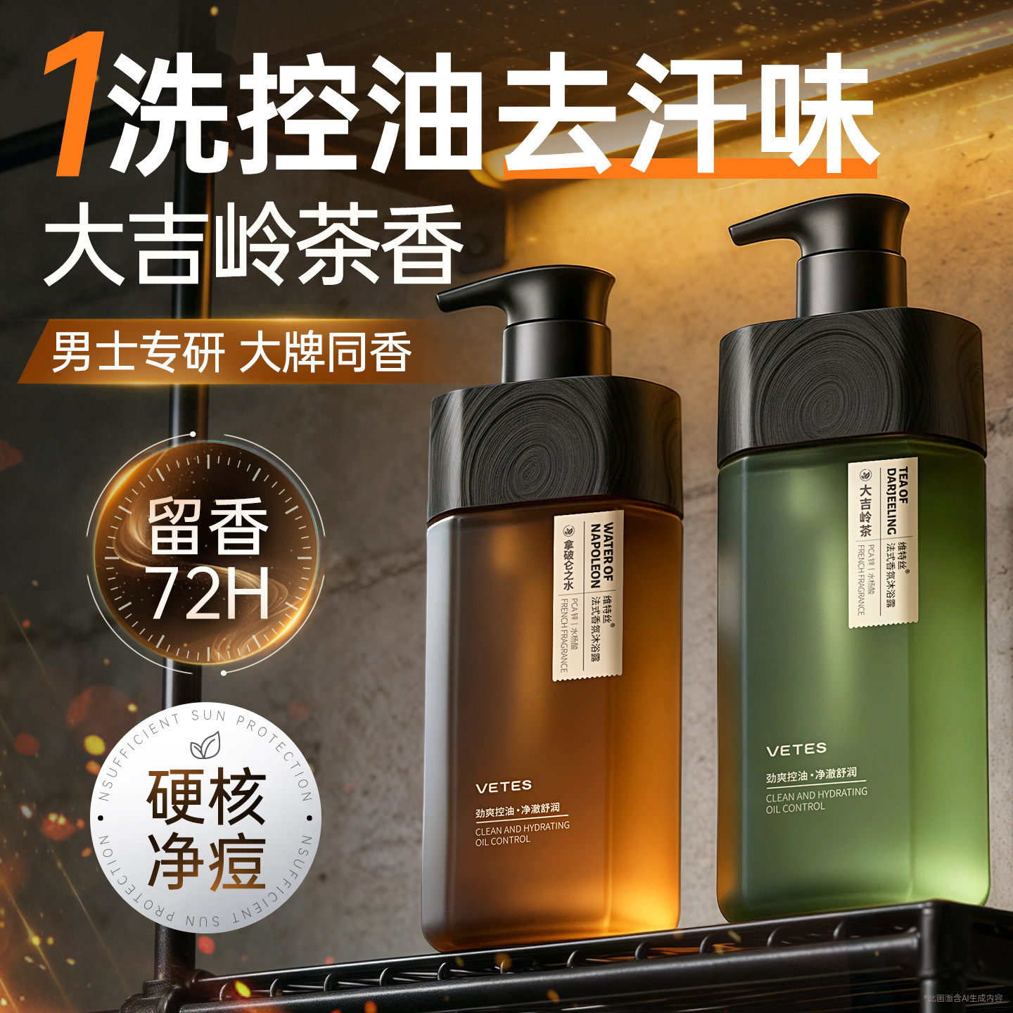 沐浴露男士持久留香72小时控油洗发水深层清洁套装正品官方旗舰店