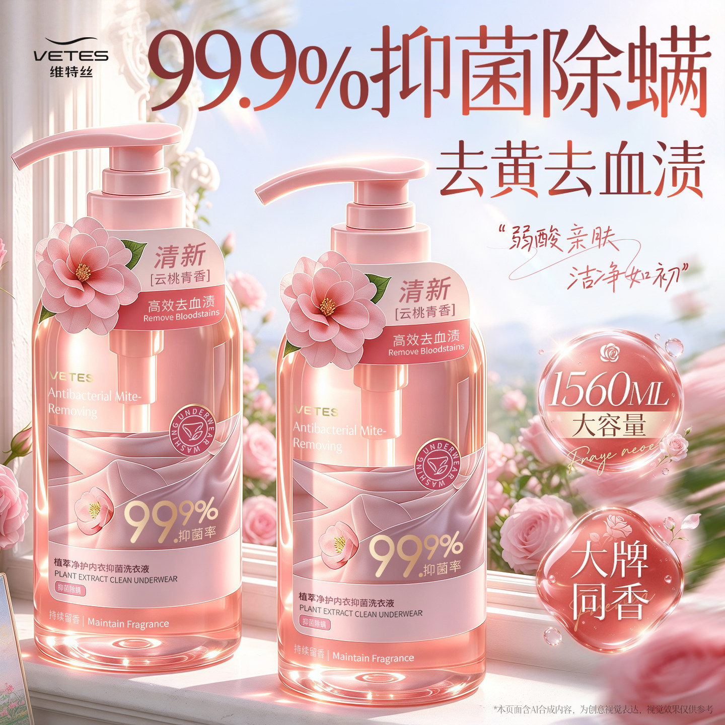 维特丝内衣洗衣液去黄去血渍内裤清洗液杀抑菌男女正品官方旗舰店