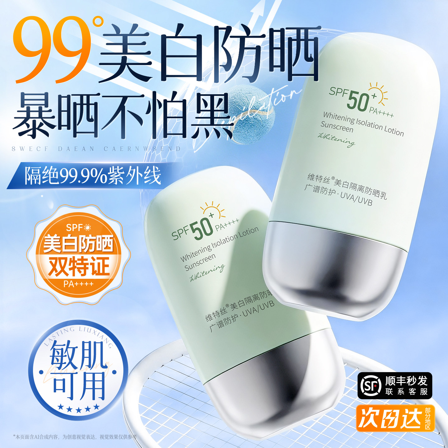 维特丝美白防晒霜50+倍防紫外线正品官方旗舰店隔离乳女男士专用