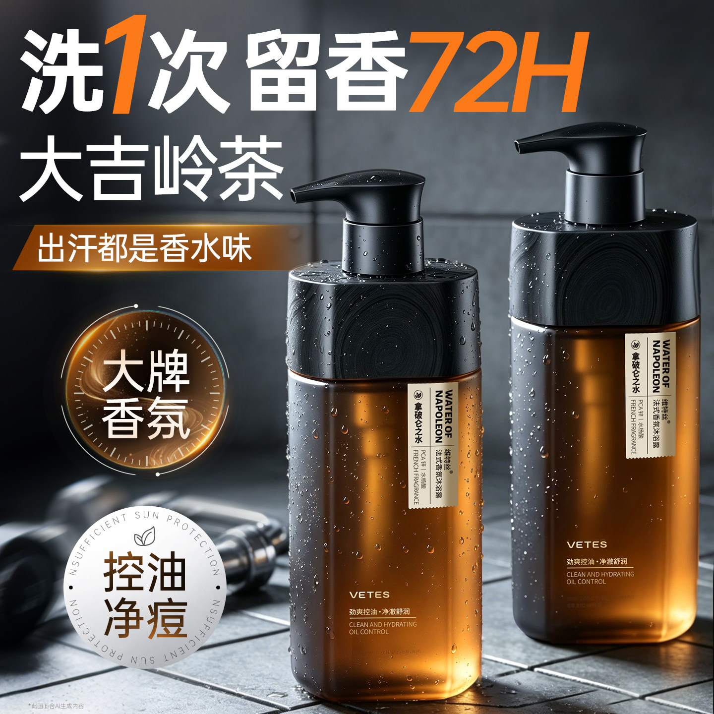 维特丝沐浴露男士持久留香控油祛痘品牌正品官方旗舰店洗发水套装