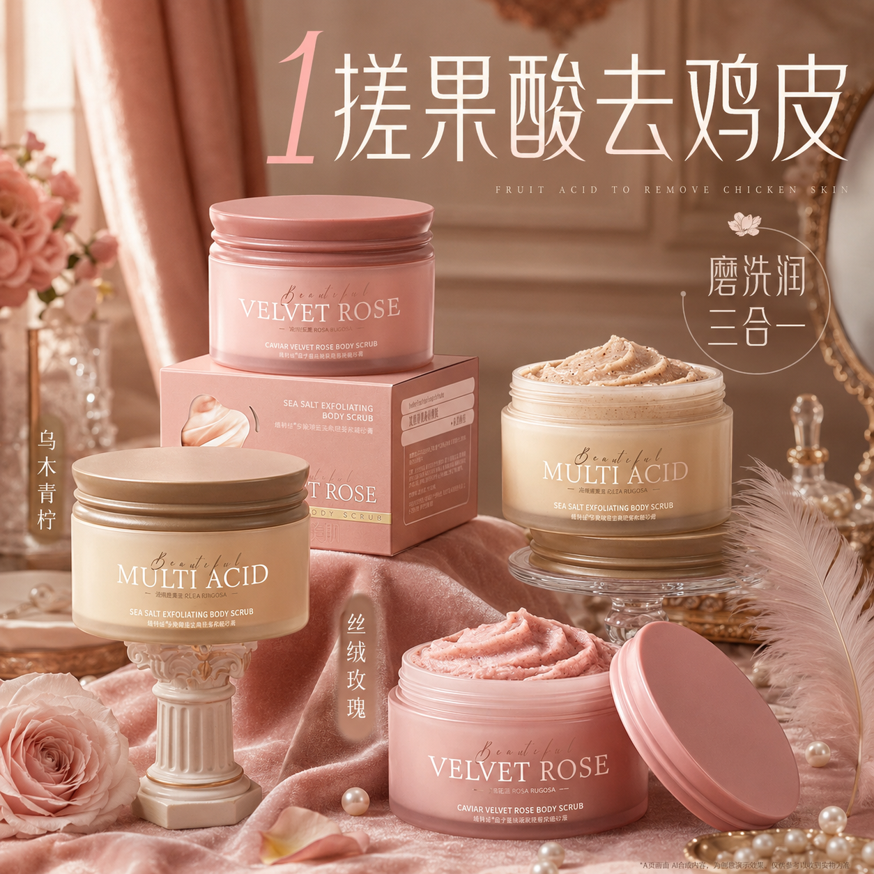 维特丝磨砂膏身体果酸嫩白去鸡皮关节角质鸡疙瘩皮沐浴养肤二合一