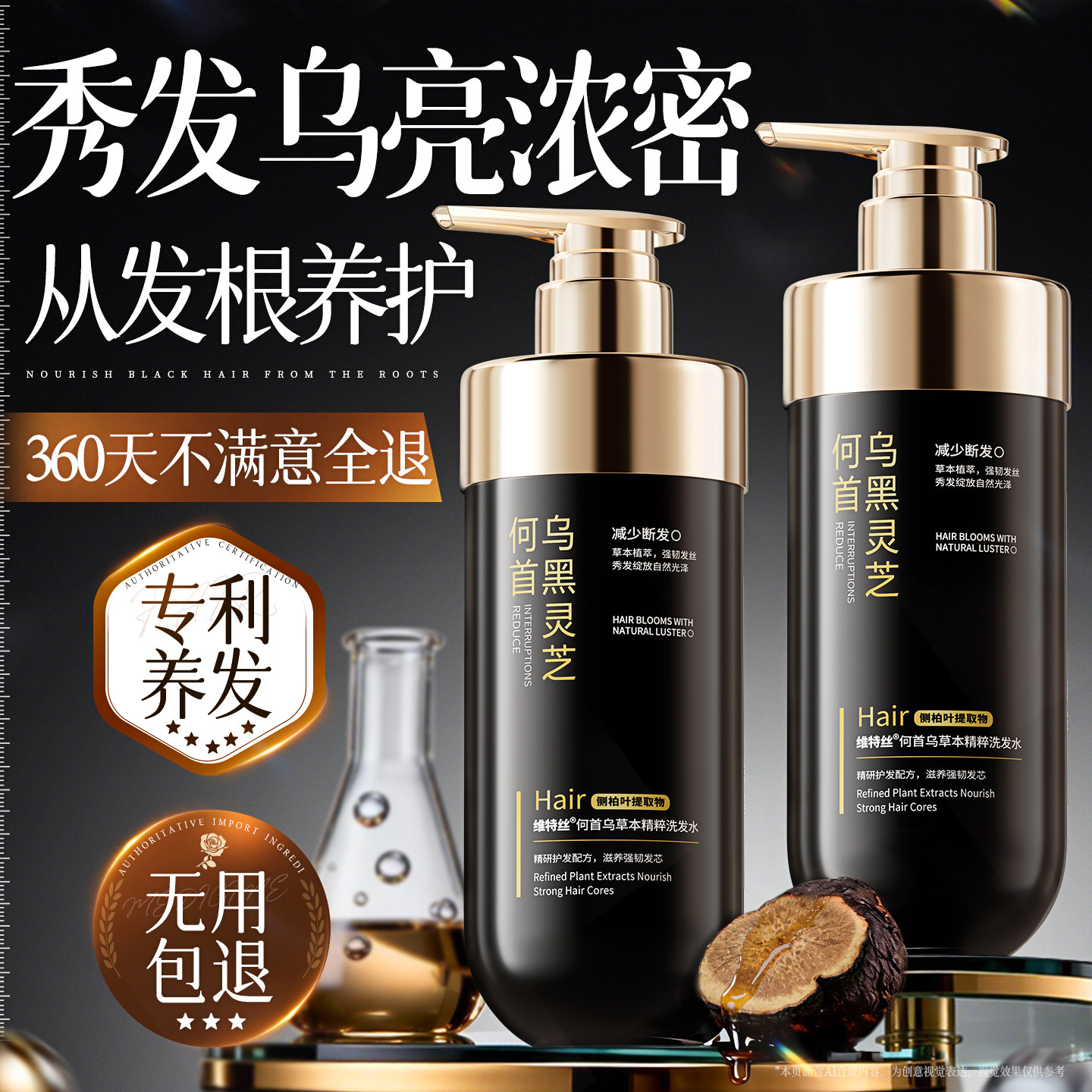 维特丝何首乌洗发水黑灵芝植物侧柏叶转变养发根正品牌官方旗舰店