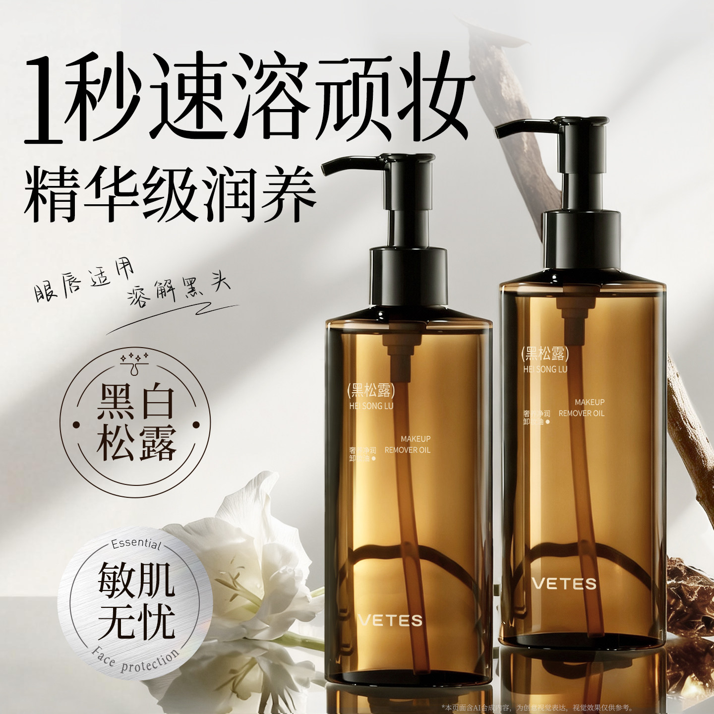 黑松露卸妆油三合一深层清洁细致毛孔脸眼唇敏感肌水液膏旗舰正品