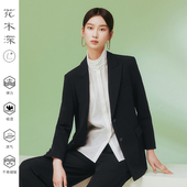 黑色通勤外套刺绣垫肩西服上衣 女式 明星同款 花木深中国风西装