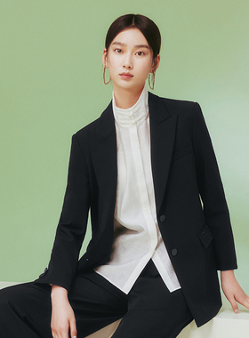 【明星同款】花木深中国风西装女式黑色通勤外套刺绣垫肩西服上衣