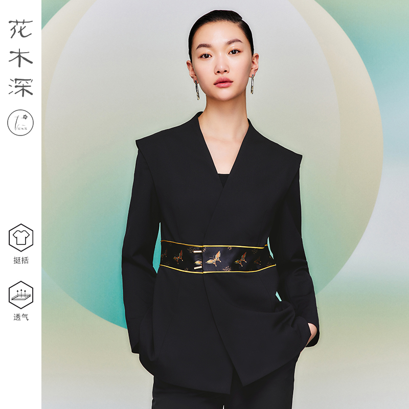 花木深中国风长袖西装外套女新款