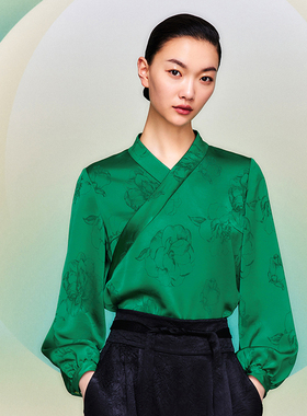 花木深中国风醋酸上衣女新中式改良汉服茶服交领斜襟绿色配马面裙
