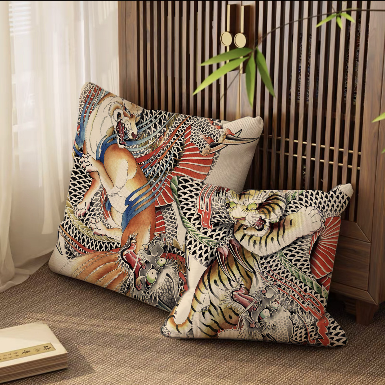 亚麻抱枕靠垫棉麻大抱枕汽车抱枕后窗摆件日式纹身店装饰沙发抱枕