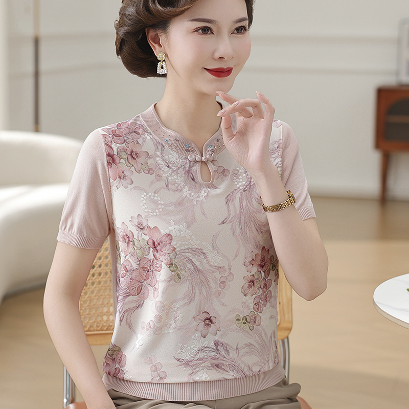 母亲节妈妈夏装桑蚕丝短袖