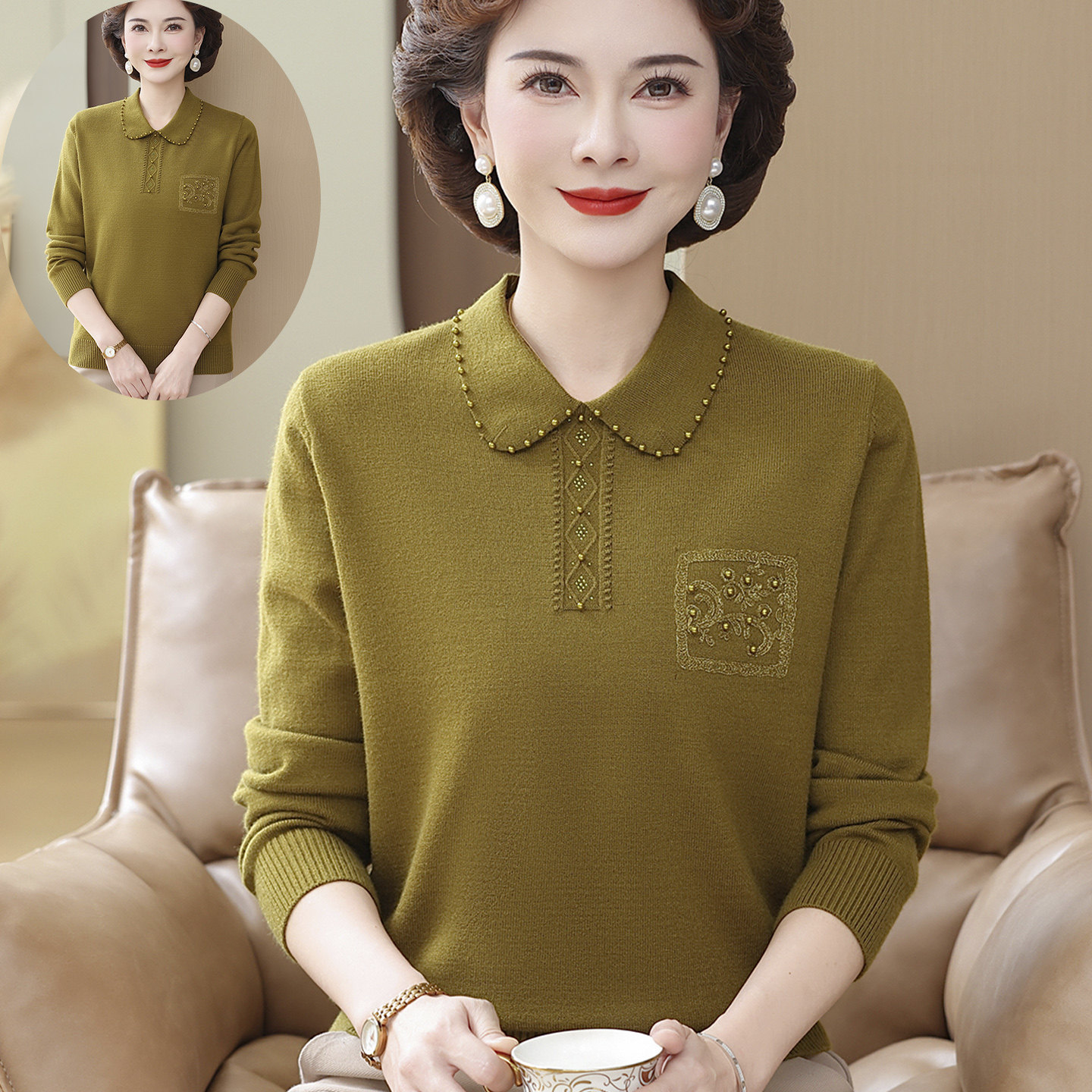 妈妈秋装长袖针织打底衫时尚50岁60中老年女装纯色毛衣薄款上衣服,女装/女士精品,中老年女装,淘宝优惠券,粉丝福利购,淘宝优惠卷