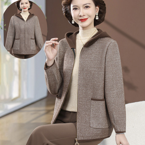 妈妈洋气外套2025新款千鸟格上衣