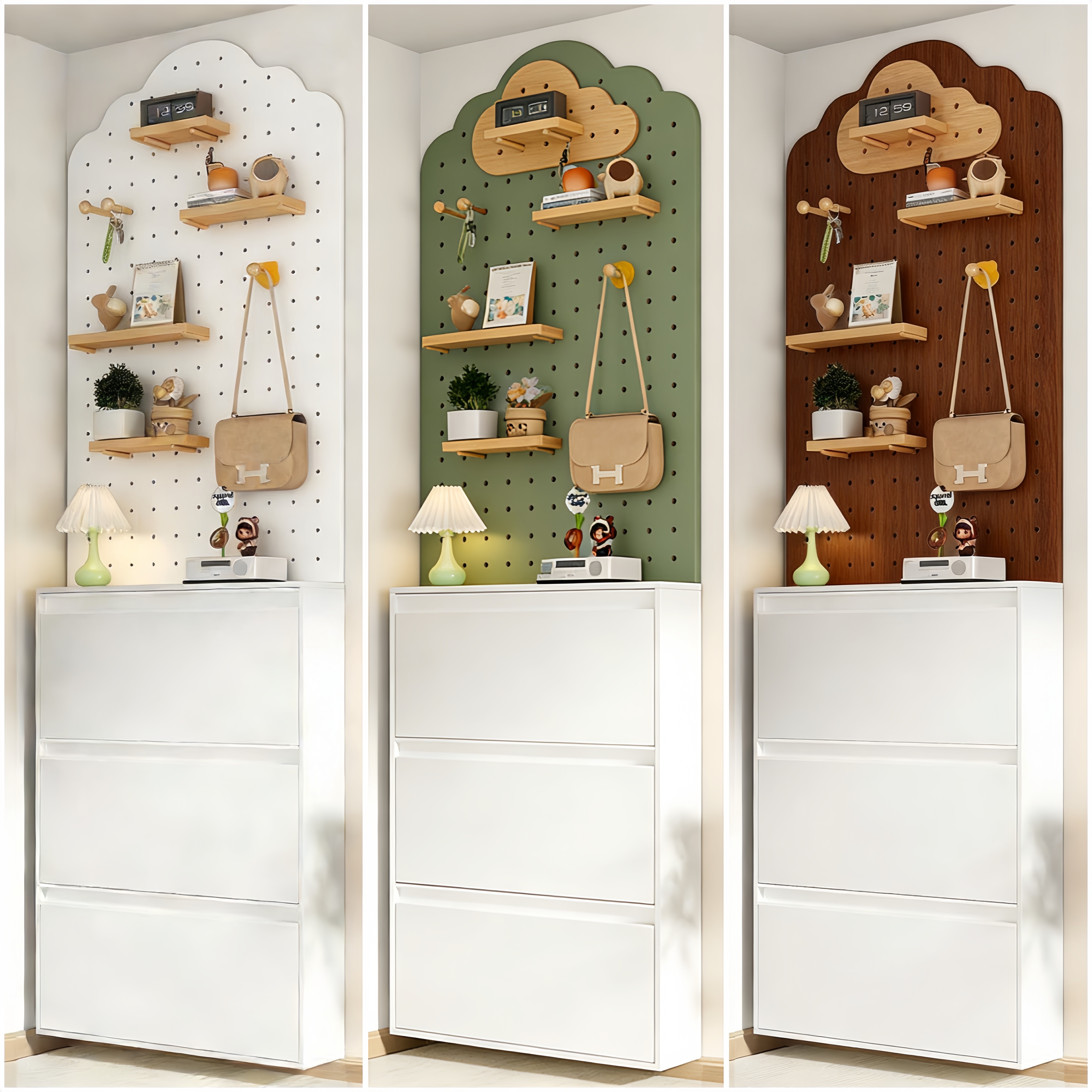 鞋柜上方洞洞板超薄组合定制实木置物架层架入户玄关收纳展示架子,收纳整理,收纳洞洞板,淘宝优惠券,粉丝福利购,淘宝优惠卷