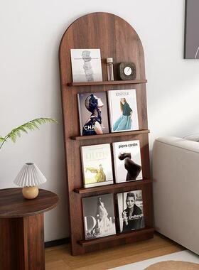 网红ins风中古杂志架落地展示架靠墙书报架报刊架实木多层置物架