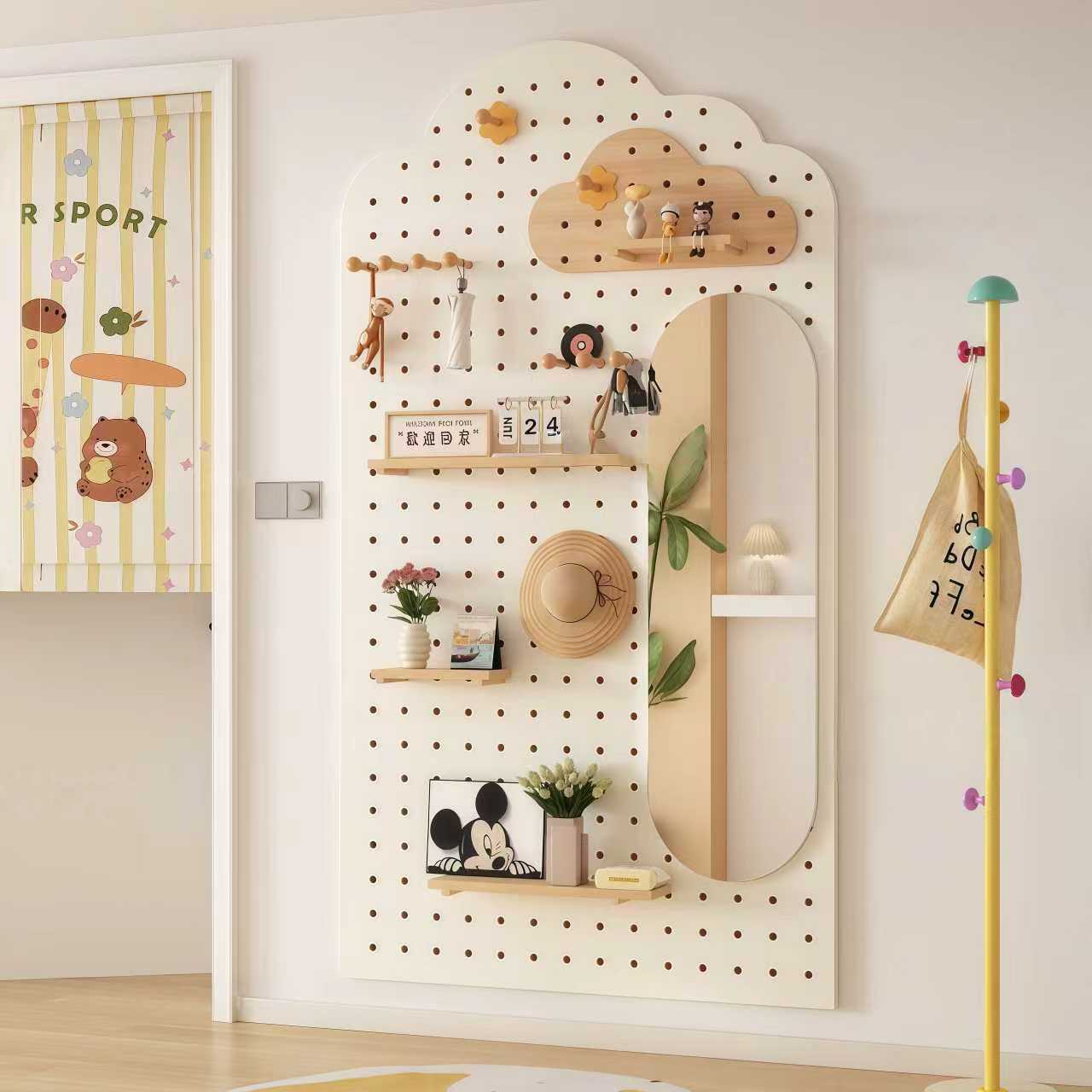 洞洞板置物架实木收纳架