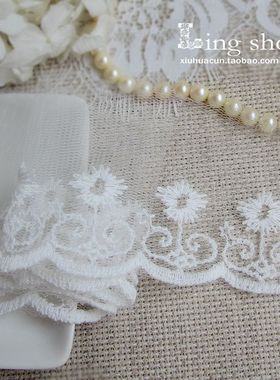 凌儿新款外贸花边辅料412白色棉线网纱刺绣森女头饰服装手工布料