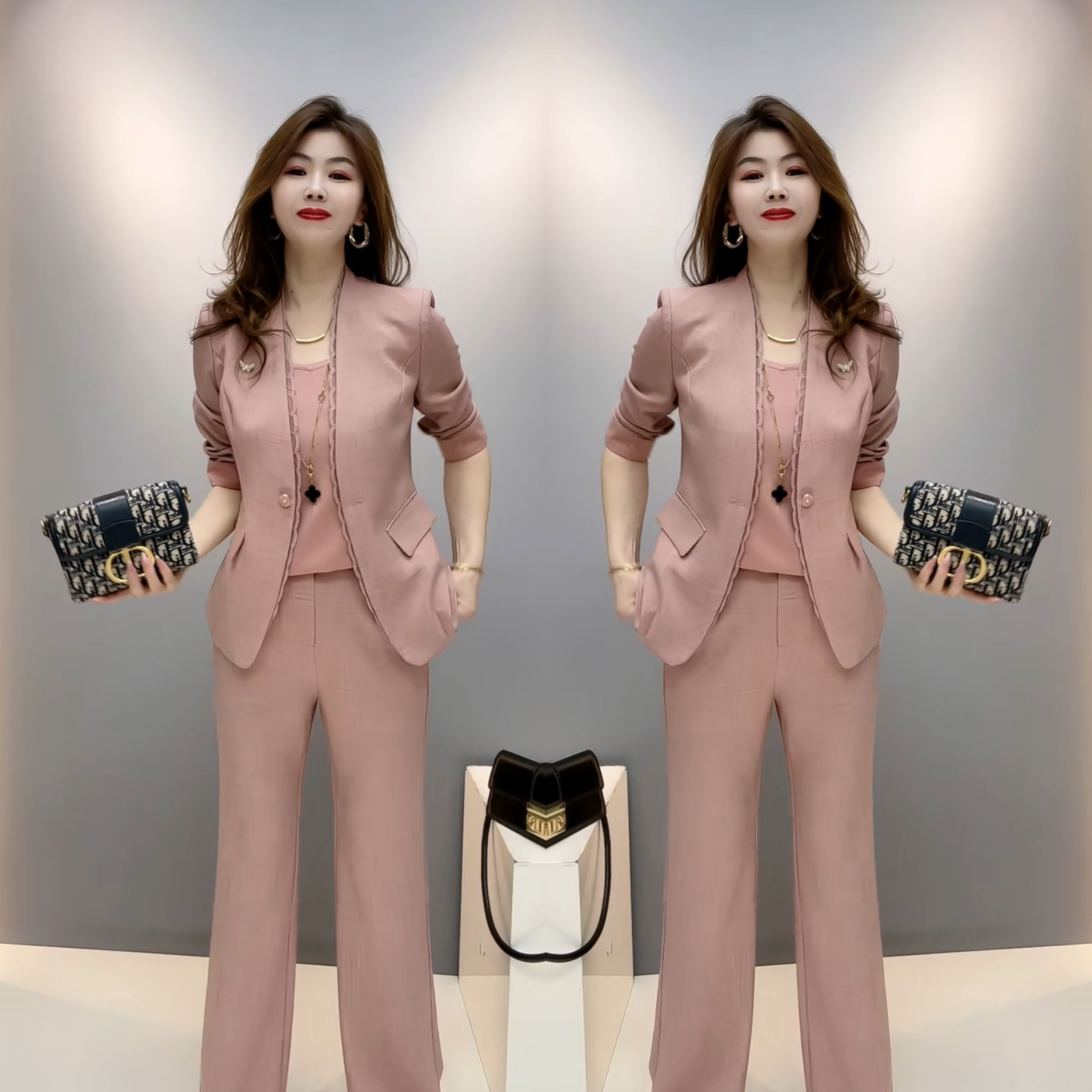 减龄三件套打底衫西服外套裤子潮