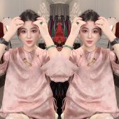 宽松盘扣提花设计感百搭女士小衫 新中式 新款 春季 复古粉色减龄时尚